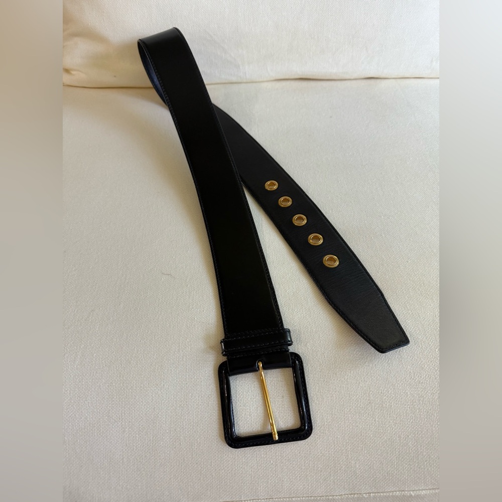 MIU MIU PRADA Leather Gold Hardware 5 Hole Wide Belt 85/34 - Picture 8 of 16